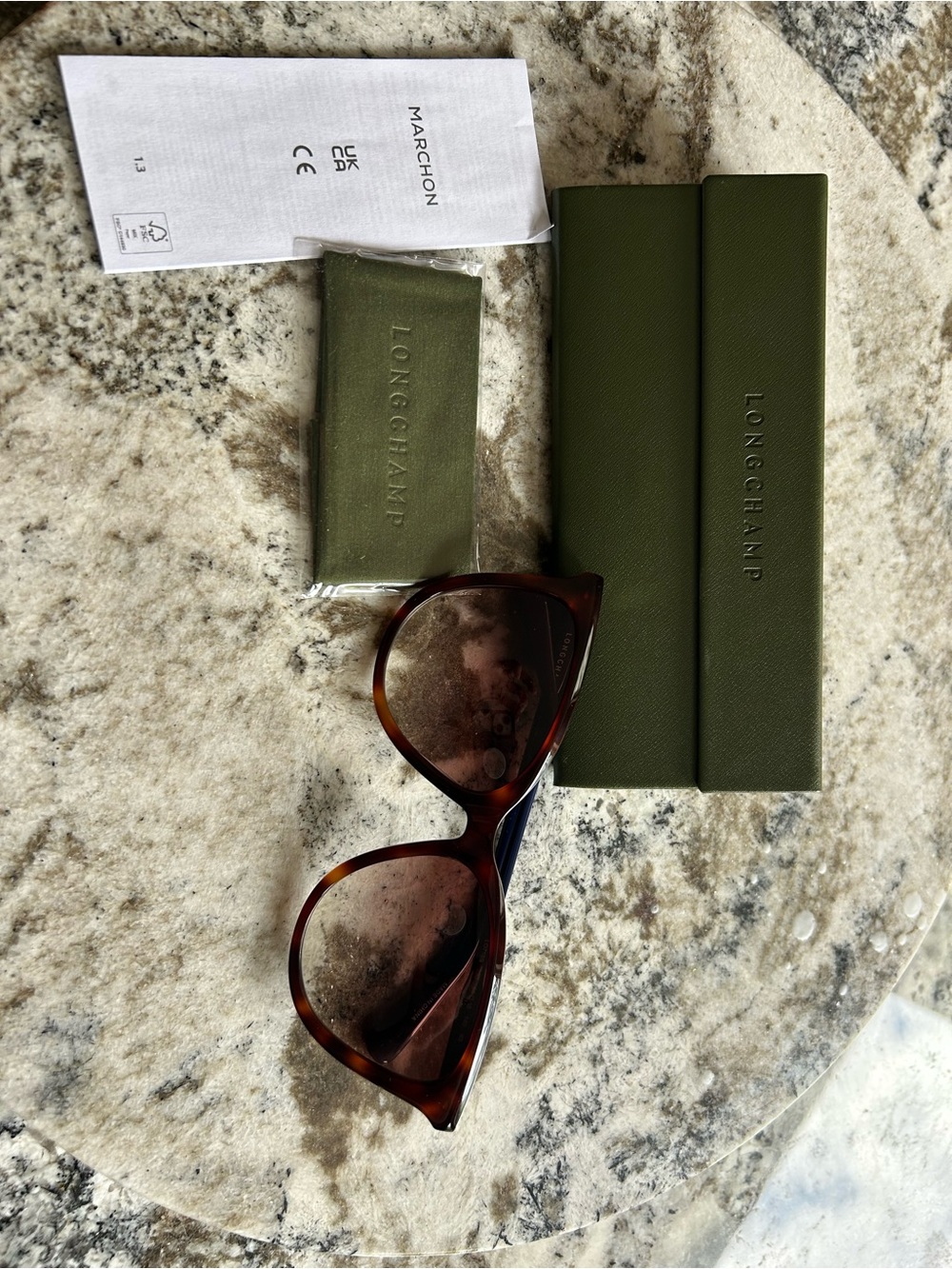 Longchamp Olive Green Sunglasses Set with Tortoiseshell Frames Brand New